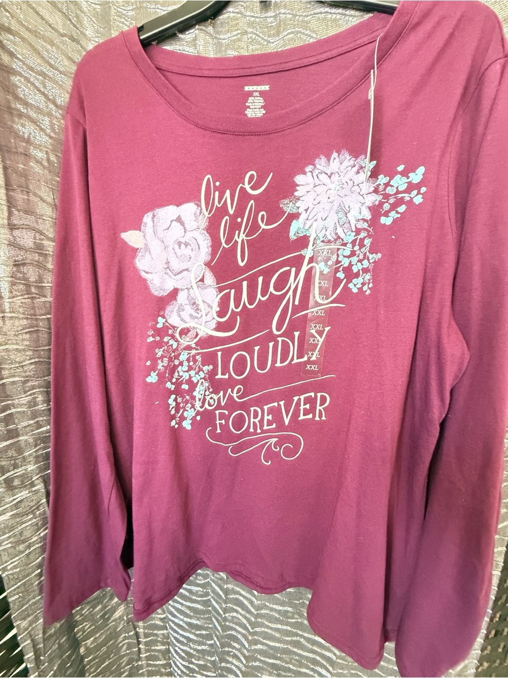 Sonoma Women's Dark Pink Floral Inspirational Graphic Top, Size XXL New